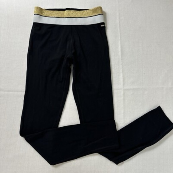 Victoria's Secret Pants - Victorias  Secret Pink Active Leggings Athletic Black Gold Glitter medium